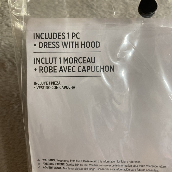 Ghost Girl Skeleton Halloween‎ Costume Dress With Hood Size Child XL 14-16 New - Picture 5 of 6